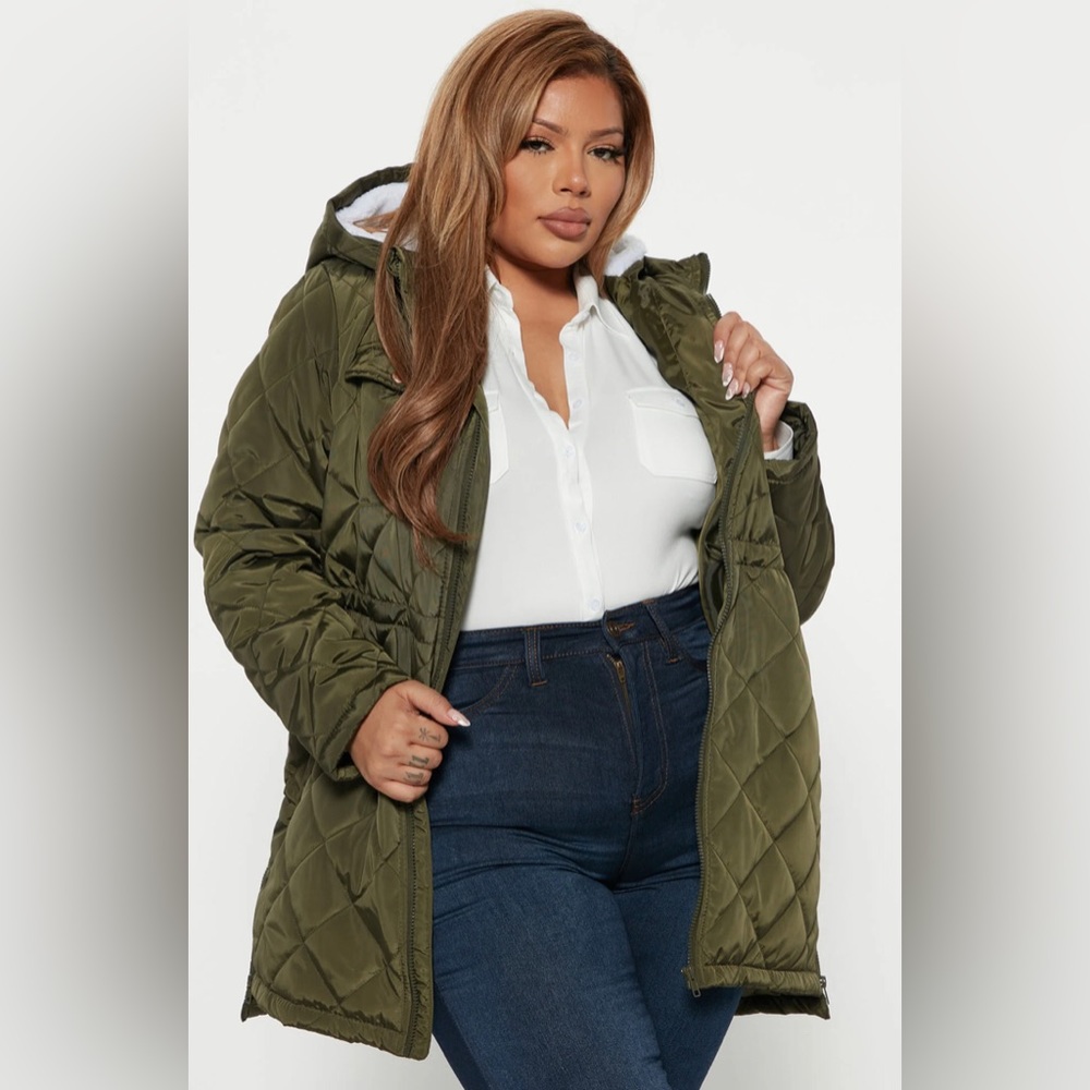 NEW Quilted Hooded All Season Women Jacket Olive Army Green Size Large L - Picture 7 of 11
